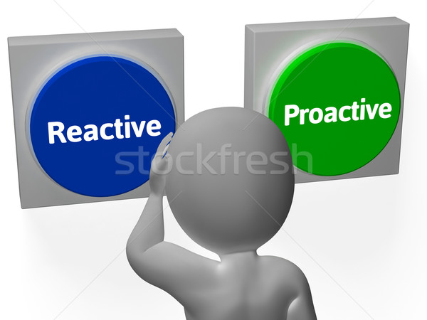 Reactive Proactive Buttons Show Taking Charge Or Inaction Stock photo © stuartmiles