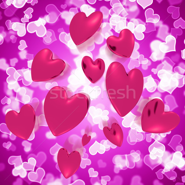 Hearts Falling With Mauve Bokeh Background Showing Love And Roma Stock photo © stuartmiles