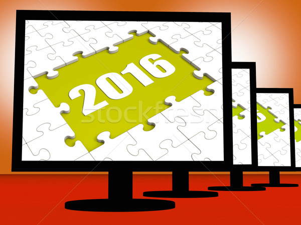 Two Thousand And Sixteen On Monitors Shows Year 2016 Resolution Stock photo © stuartmiles