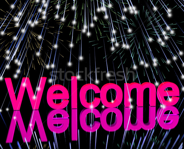 üdvözlet szó tűzijáték mutat üdvözlet vendégszeretet Stock fotó © stuartmiles