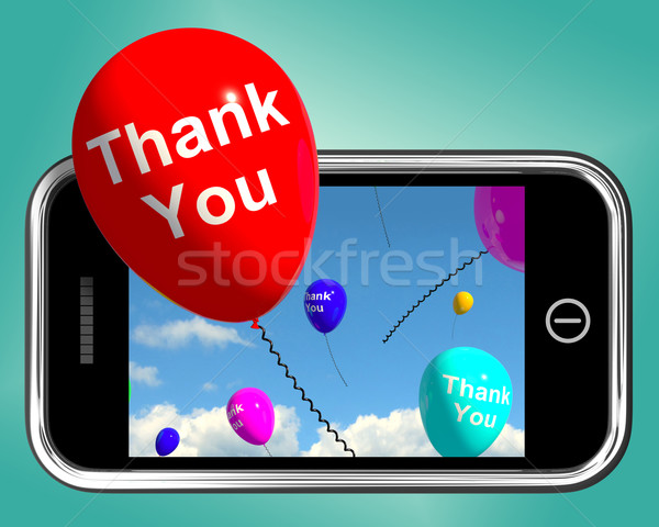 Obrigado balões mensagem obrigado móvel telefone Foto stock © stuartmiles