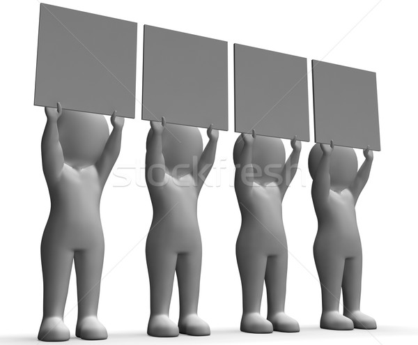 Characters With Four Blank Boards For Message Or Text Stock photo © stuartmiles