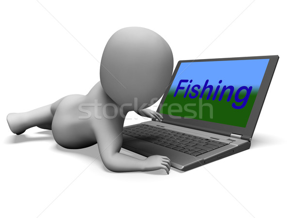 Fishing Character Laptop Means Sport Of Catching Fish On Web Stock photo © stuartmiles