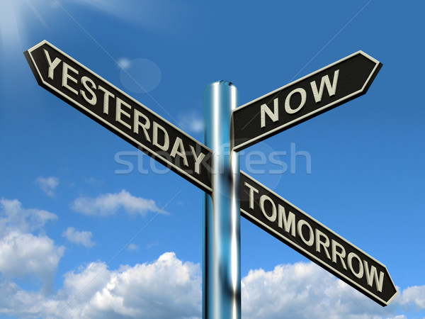 Yesterday Now Tomorrow Signpost Shows Schedule Diary Or Plan Stock photo © stuartmiles
