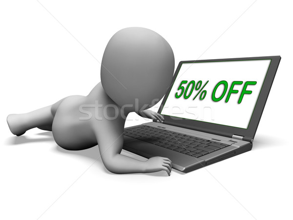 Fifty Percent Off Monitor Means 50% Deduction Or Sale Online Stock photo © stuartmiles