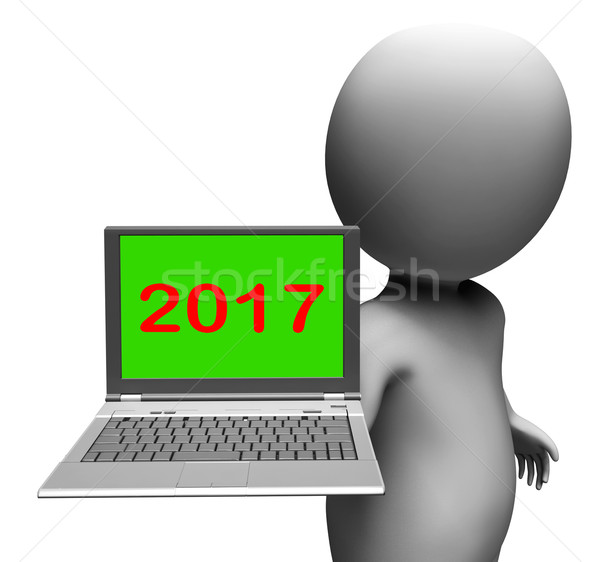 Twee duizend zeventien karakter laptop nieuwjaar Stockfoto © stuartmiles
