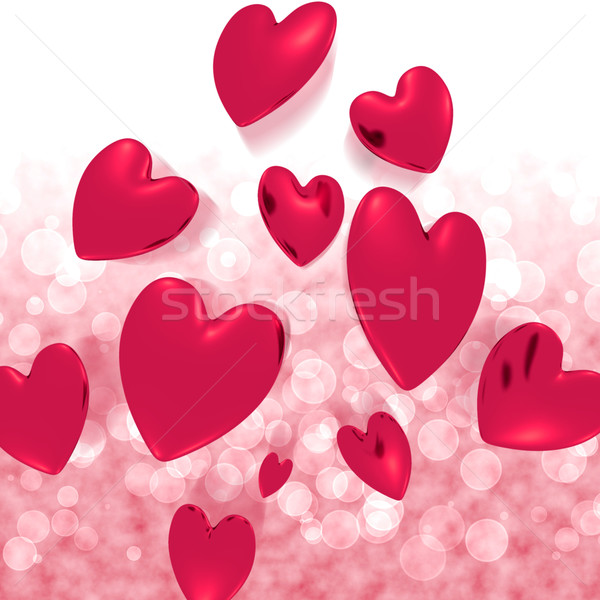 Hearts Falling With Red Bokeh Background Showing Love And Romanc Stock photo © stuartmiles