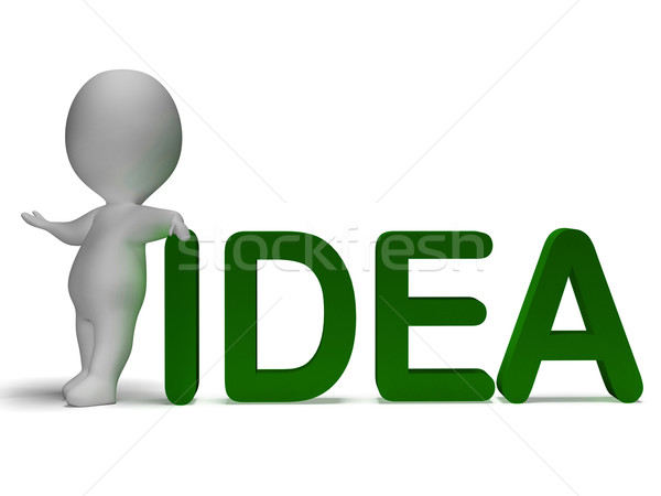 Idea Word And 3d Man Shows Thinking And Invention Stock photo © stuartmiles