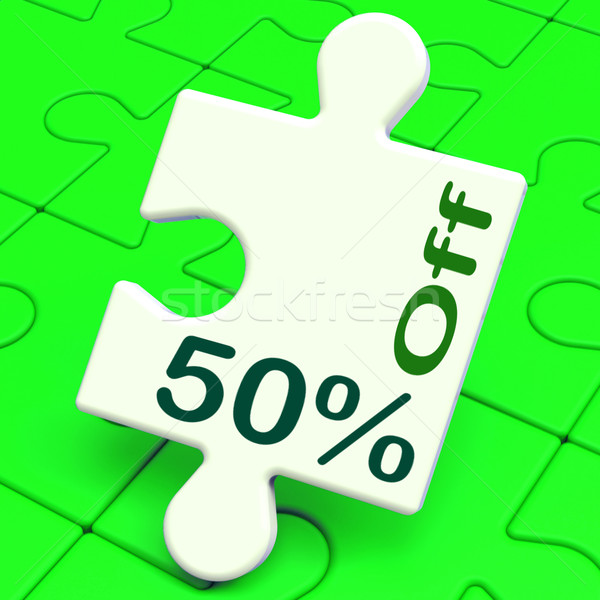 Pięćdziesiąt procent puzzle zniżka sprzedaży Zdjęcia stock © stuartmiles