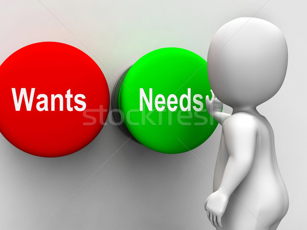 Wants Needs Buttons Shows Materialism Happy Life Balance Stock photo © stuartmiles
