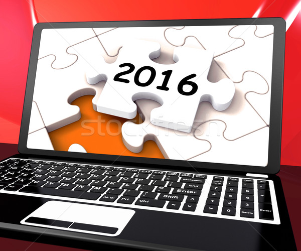 Two Thousand And Sixteen On Laptop Shows New Years Resolution 20 Stock photo © stuartmiles