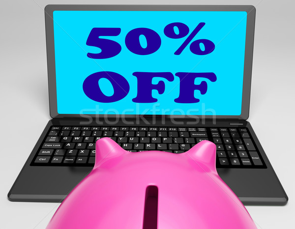 Fifty Percent Off Laptop Means Web Sale Price Reduced 50 Stock photo © stuartmiles