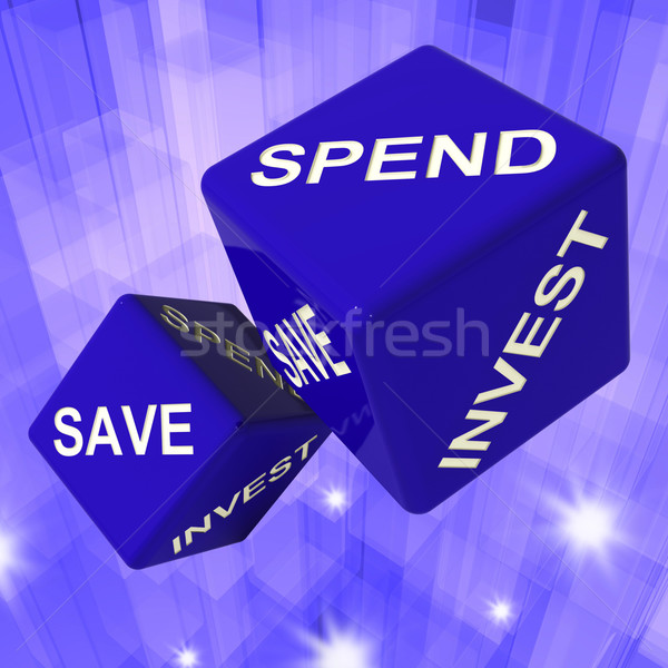 Stock photo: Spend, Save, Invest Dice Background Shows Finances And Debts