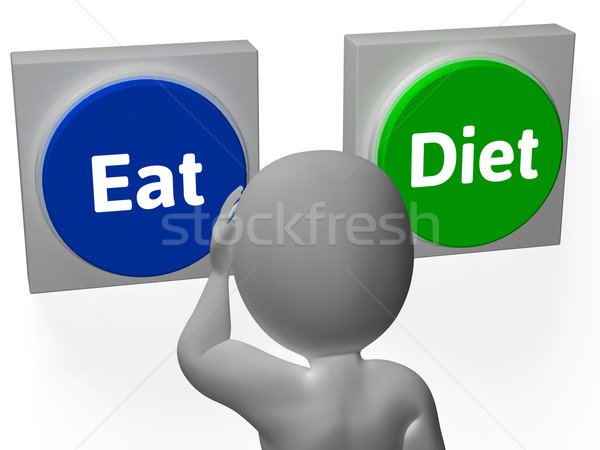 食べる ダイエット ボタン を見る 重量を失う 食べ ストックフォト © stuartmiles