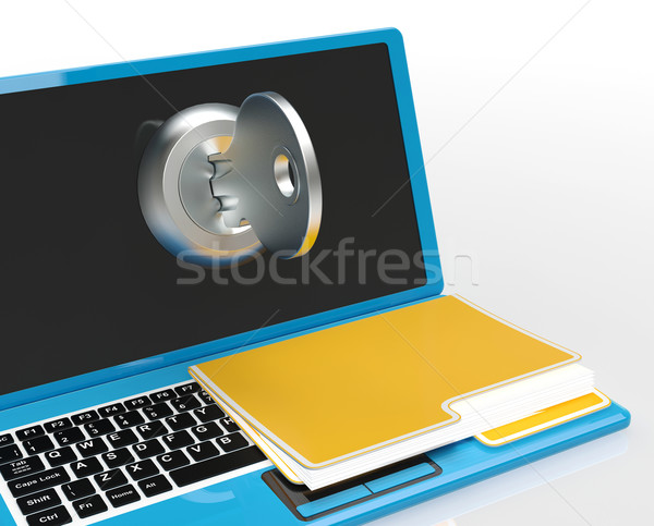 Key And File On Computer Shows Protect Password Or Unlocking Stock photo © stuartmiles