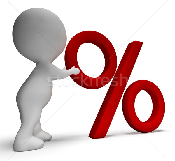 Percent Sign With 3d Man Shows Percentage Or Reductions Stock photo © stuartmiles