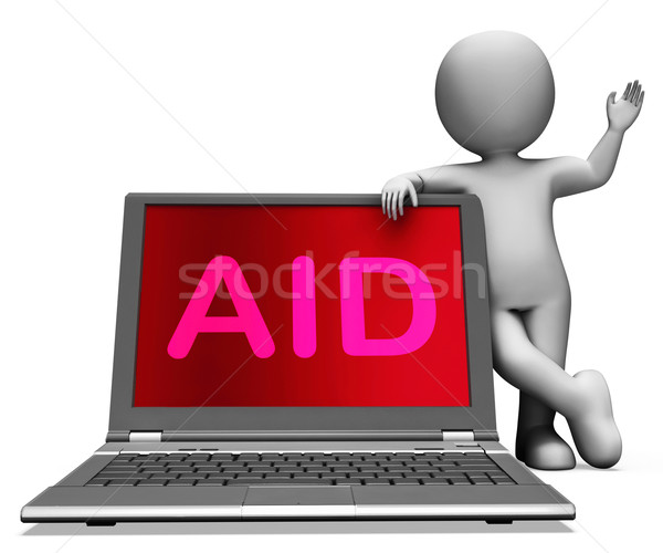 Aid And Character Laptop Shows Assisting Aiding Helping Or Relie Stock photo © stuartmiles