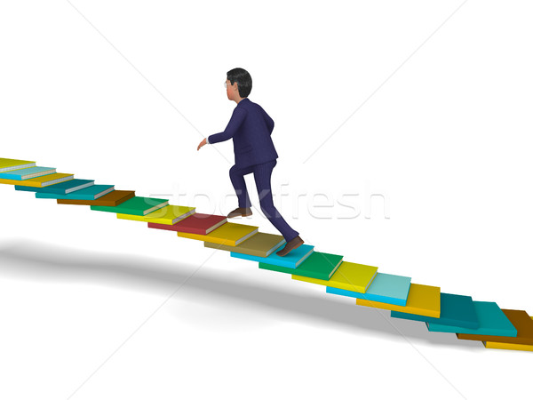 Businessman Going Up Shows Stair Steps And Progress Stock photo © stuartmiles