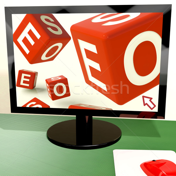 Seo dobbelstenen computer tonen online web Stockfoto © stuartmiles