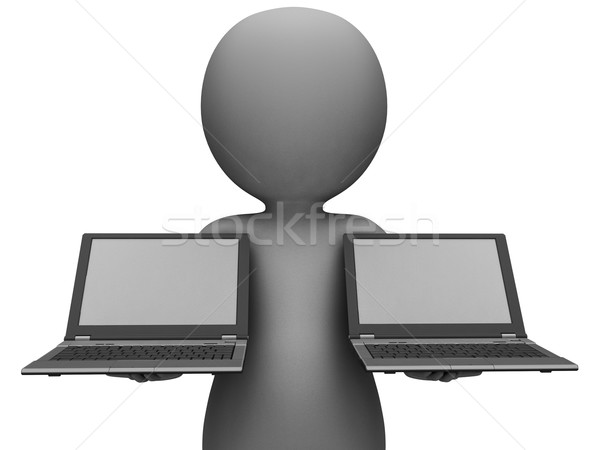 Stock photo: Laptops And Character Showing Browsing Internet