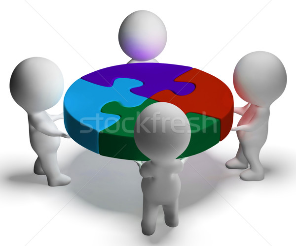 Puzzle Solved And 3d Characters Shows Union And Cooperation Stock photo © stuartmiles