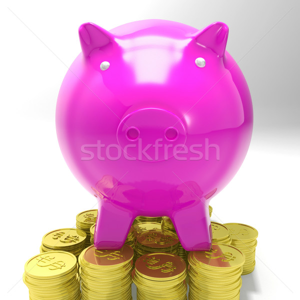 Piggybank On Coins Showing Savings Stock photo © stuartmiles