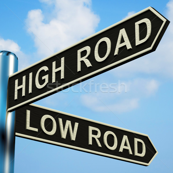 Stock photo: High Or Low Road Directions On A Signpost