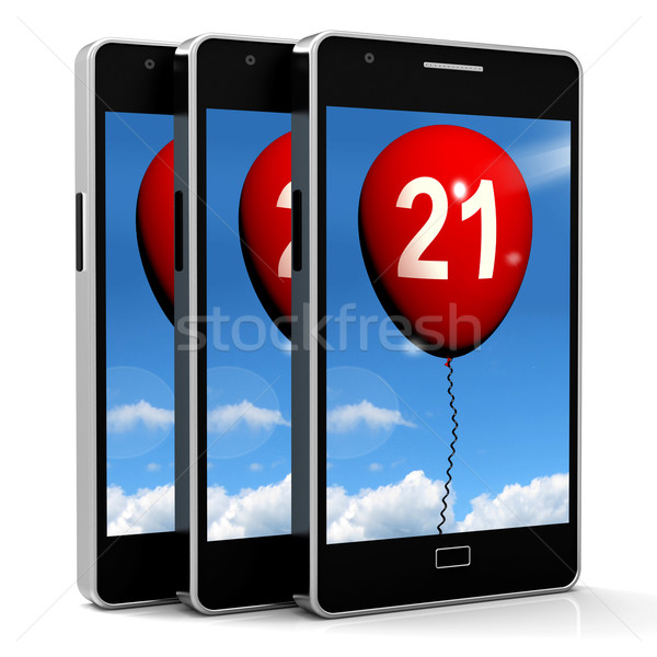 21 Balloon Phone Shows Twenty-first Happy Birthday Celebration Stock photo © stuartmiles