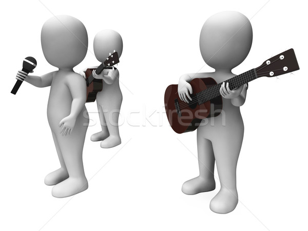 Foto stock: Cantante · guitarra · jugadores · etapa · banda