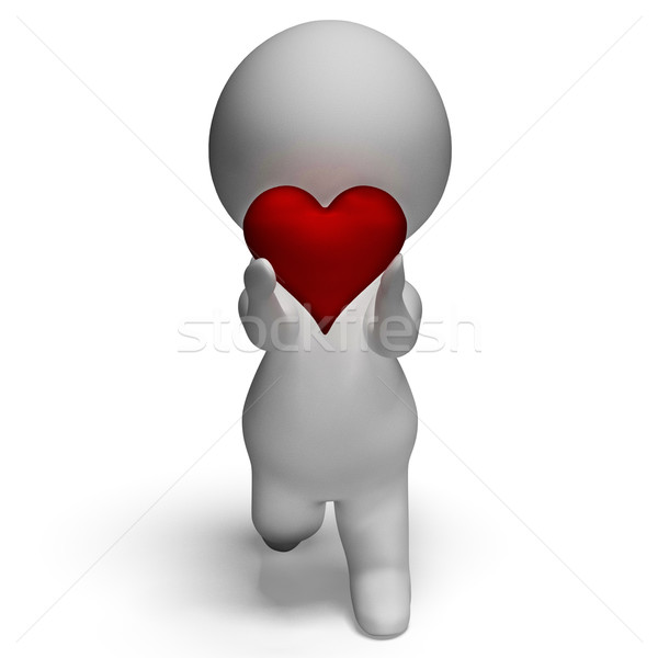 3d Character Holding Heart Shows Love And Valentines Stock photo © stuartmiles