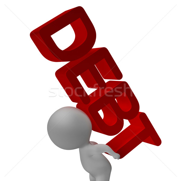 Stock photo: Debt Word And 3d Character Shows Bankruptcy And Poverty