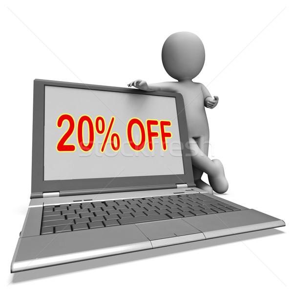 Stock photo: Twenty Percent Off Monitor Means Deduction Or Sale Online