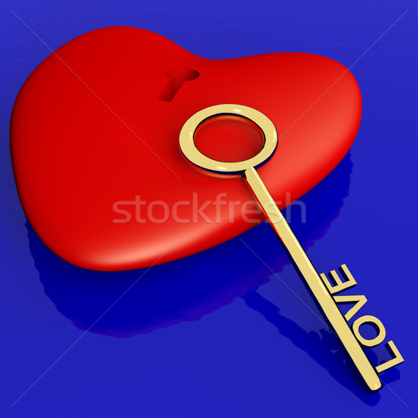 Heart With Key Showing Love Romance And Valentines Day Stock photo © stuartmiles