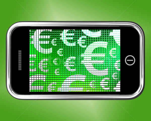 Stock photo: Euro Symbols On Mobile Screen Showing Money And Investment