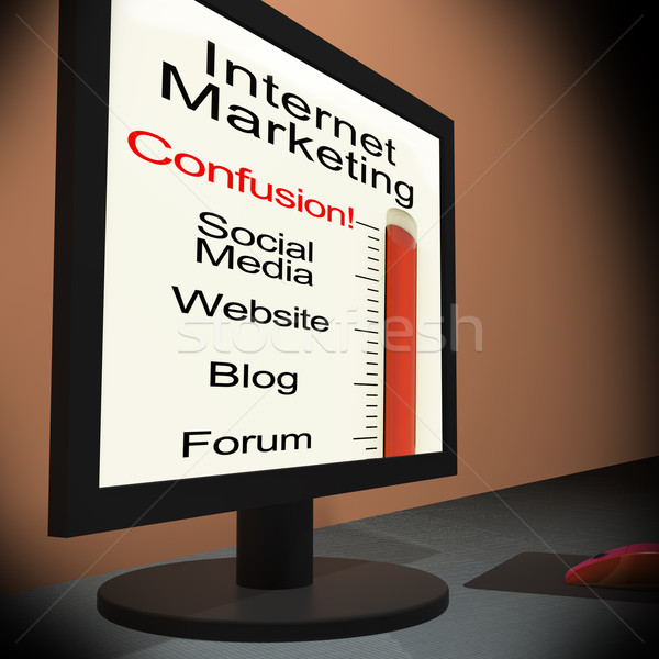 Internet marketing monitor tonen verwarring online reclame Stockfoto © stuartmiles