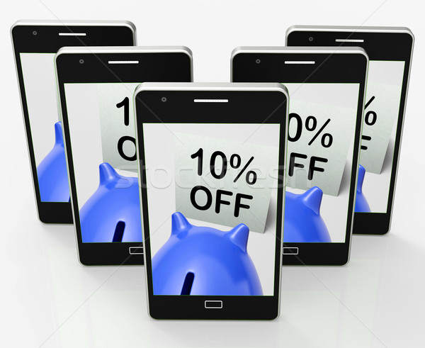 Stock photo: Ten Percent Off Piggy Bank Phone Means Save 10
