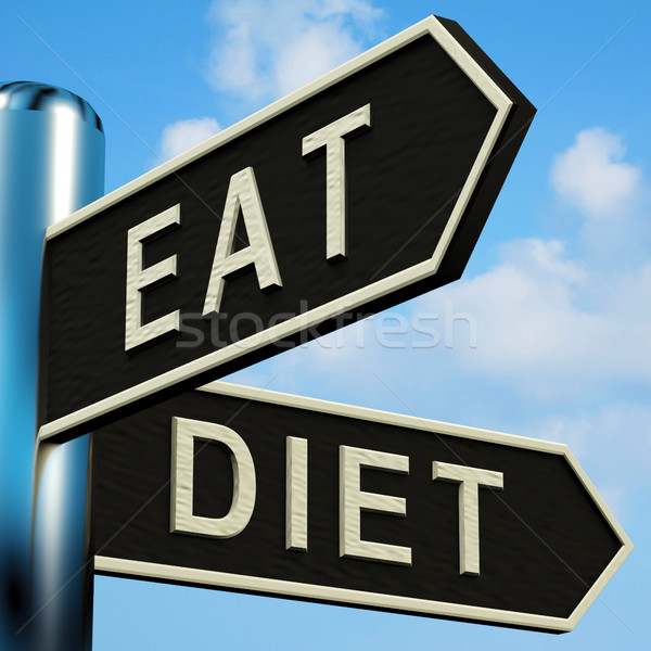 Stock photo: Eat Or Diet Directions On A Signpost