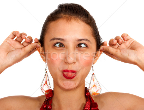 Crazy Girl Cross Eyed And Pulling Her Ears Stock photo © stuartmiles