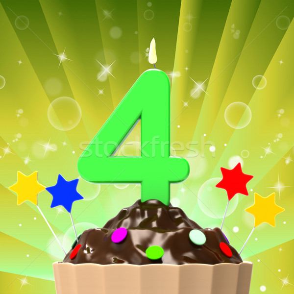 Four Candle On Cupcake Means Anniversary Party Or Happiness Stock photo © stuartmiles
