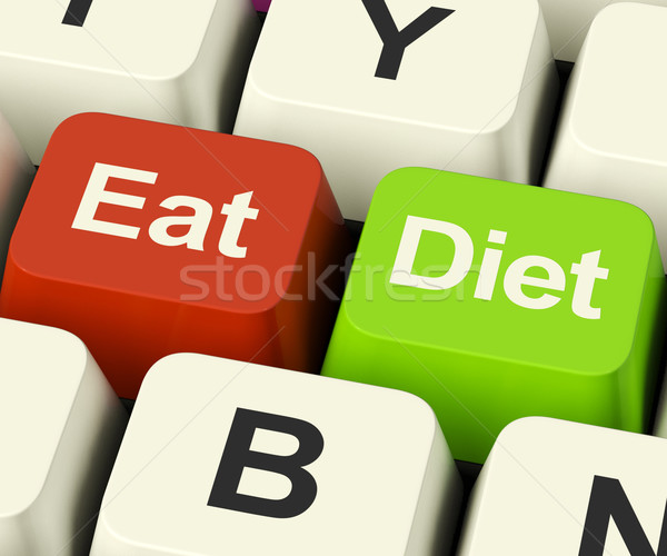 Eat Diet Keys Showing Fiber Exercise Fat And Calories Advice Onl Stock photo © stuartmiles