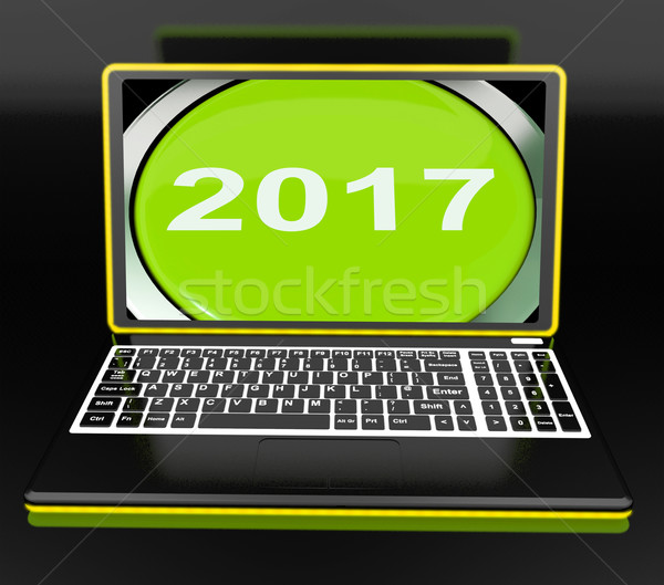 Kettő ezer tizenhét laptop új év mutat Stock fotó © stuartmiles