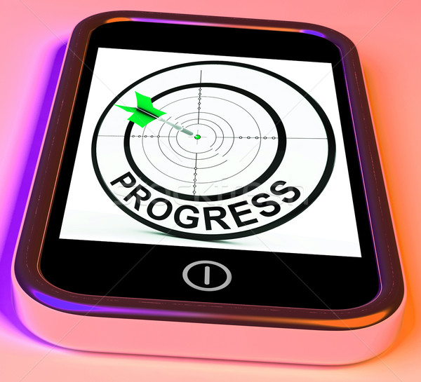 Stock photo: Progress Smartphone Shows Advancement Improvement And Goals