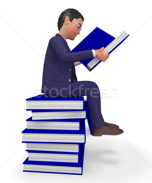 Businessman Reading Books Shows Textbook Information And Commerce Stock photo © stuartmiles