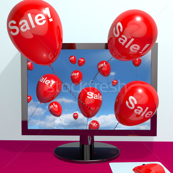 Stock fotó: Vásár · léggömbök · számítógép · mutat · internet · promóció