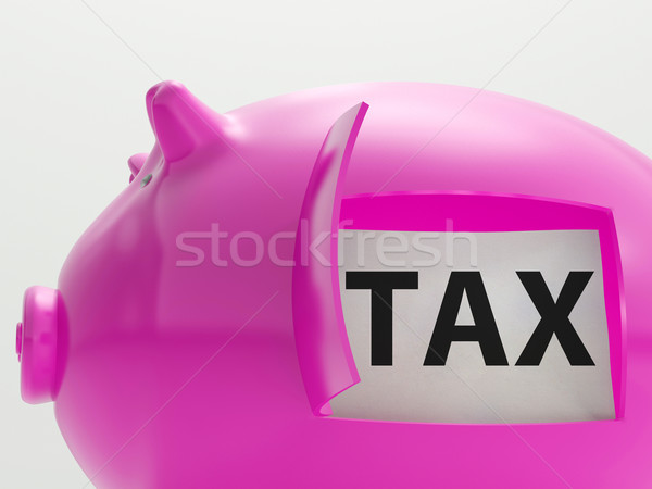Tax In Piggy Shows Taxation Savings Taxpayer Stock photo © stuartmiles