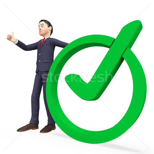 Stock photo: Businessman With Tick Represents Approved Executive And Mark
