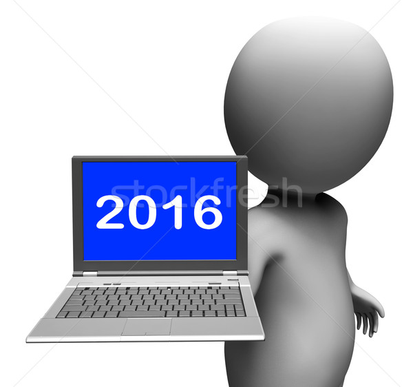 Two Thousand And Sixteen Character Laptop Shows New Year 2016 Stock photo © stuartmiles
