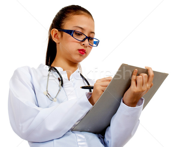 [[stock_photo]]: Femme · médecin · écrit · rapport · note