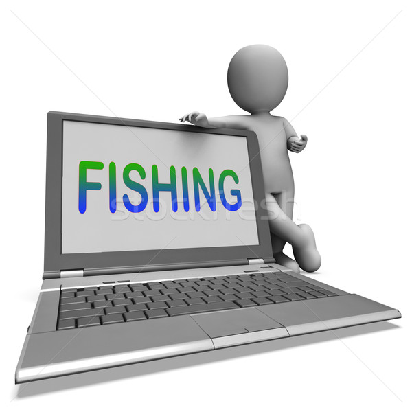 Fishing Laptop Means Online Sport Of Catching Fish Stock photo © stuartmiles