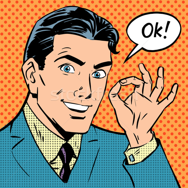 businessman says okay success pop art comics retro style Halfton Stock photo © studiostoks